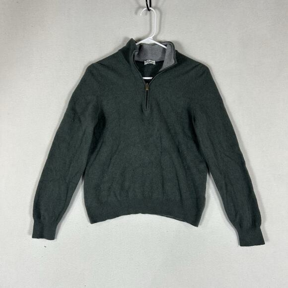 Vintage Cellini 1/4 Zip Sweater Mens 52 Wool Cashmere Blend Pullover Green Italy - Picture 1 of 11